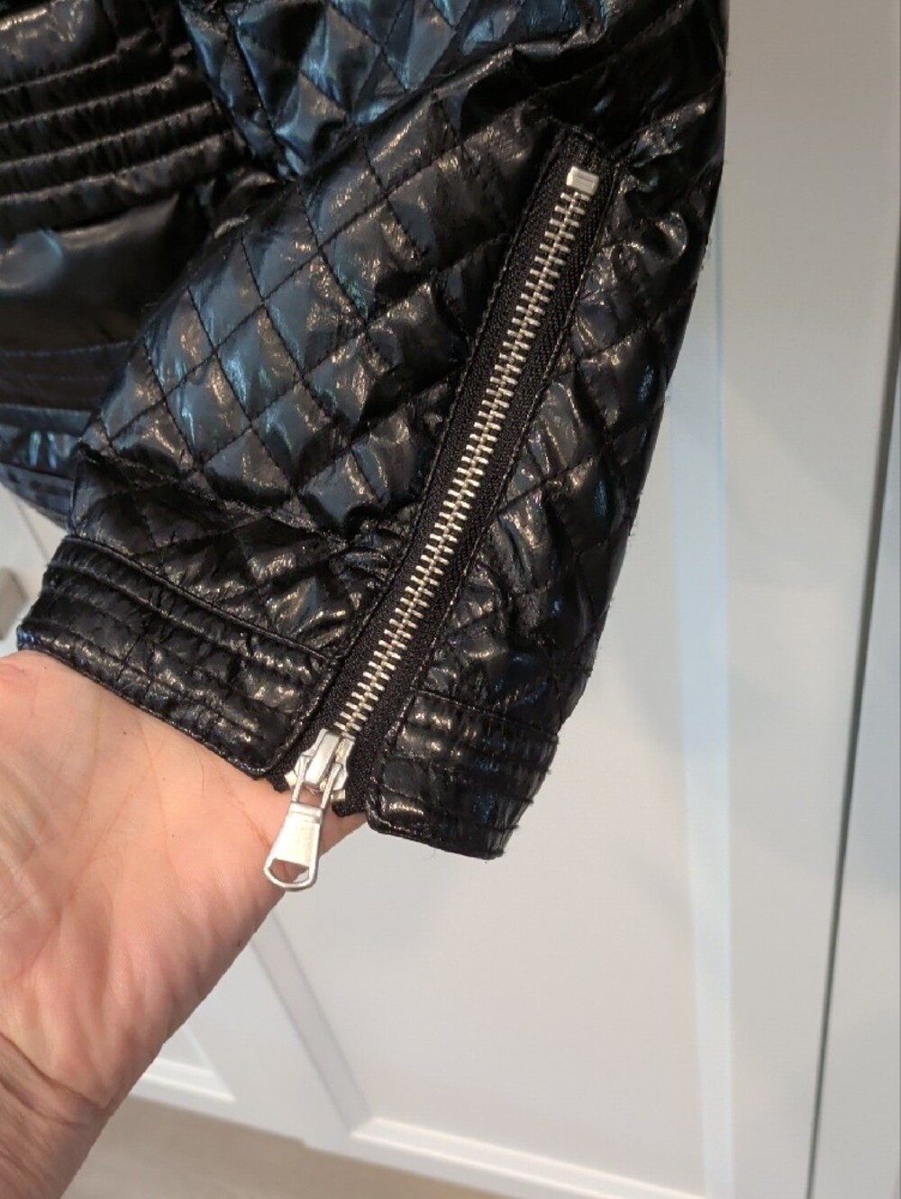 Quilted Black Women's Belted Moto Jacket - Picture 3 of 7